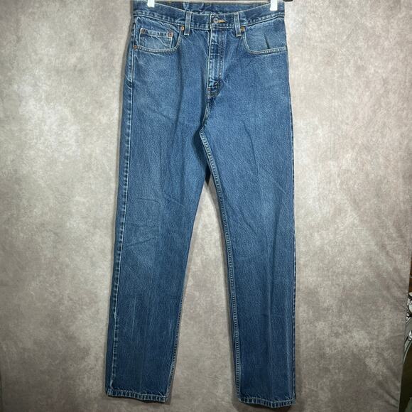 Vintage Levi's 505 Jeans Men 33X34 Blue Dark Wash Denim Relaxed Fit Straight Leg - Picture 1 of 10